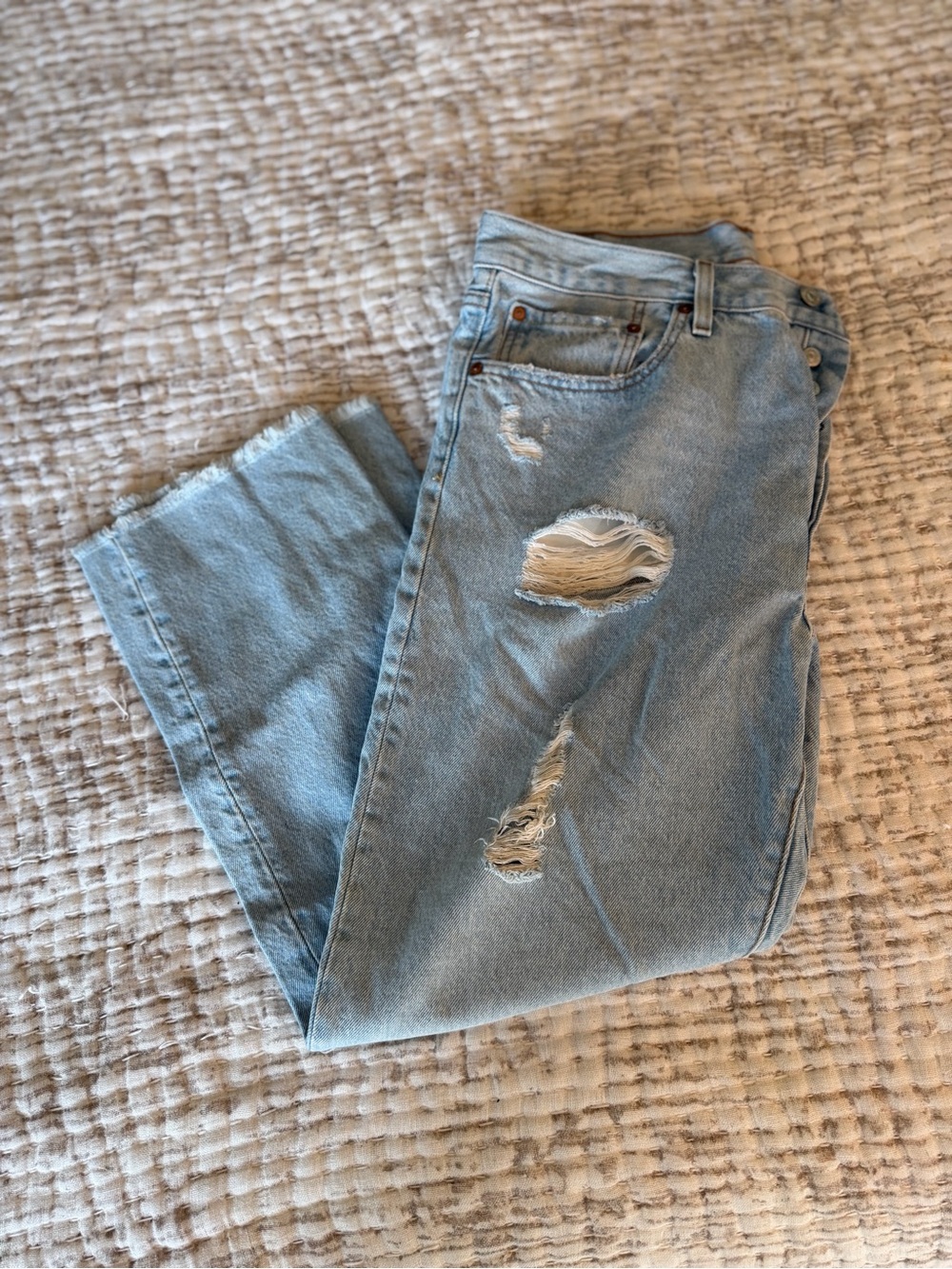 Levi's Light Blue High Rise Distressed Jeans